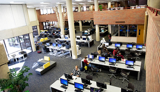A bird's eye inside view of the Ablah Library on Wichita State University campus
