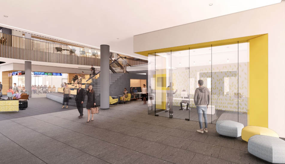 Wichita State University architectural rendering of Woolsey Hall Bright Futures Wall East Entrance