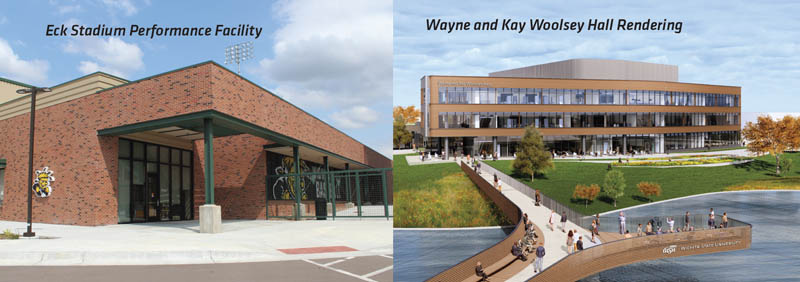 Renderings of the Eck Stadium Performance Facility and Wayne and Kay Woolsey Hall