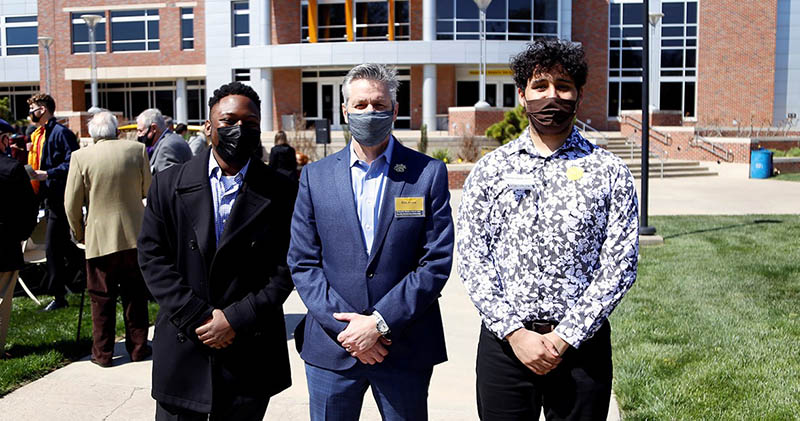 WSU Interim President Rick Muma is shown here with Neiman Thompson and Thomas Yambo-Rios, recipients of the scholarship Muma established with his spouse.