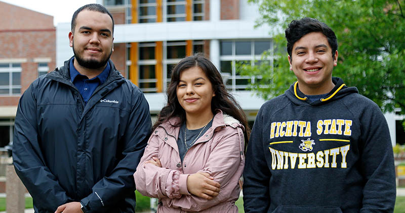 Currently receiving the Mark and Stacy Parkinson Scholarship for First-Generation Immigrant Students are, from left, Jonathan Lozano, a junior majoring in biological sciences; Irene Campos, a sophomore majoring in criminal justice; and Javier Martinez, a junior majoring in mechanical engineering.