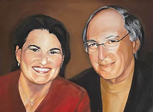 This portrait of Rose and Howard Marcus is on display inside the Marcus Welcome Center.