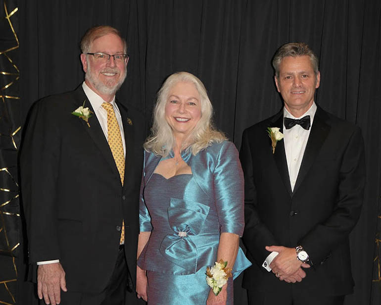 Clark and Sharon Bastian, pictured here with WSU President Rick Muma, were named recipients of the 2021 Fairmount Founders’ Award, given by the WSU Foundation to those who provide outstanding service and exceptional generosity to Wichita State University.