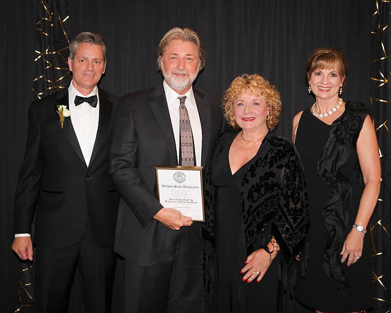 Donald Siedhoff and Ruthanne Timm-Siedhoff, center, were recognized as new Lifetime members of the Fairmount Society. Also pictured is WSU President Rick Muma and WSU Foundation President Elizabeth King.