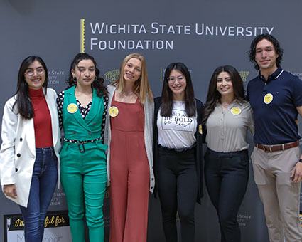 Student Government Representative Rija Khan poses with students Brisa Castillo, Leah Wescott, Bryana Loisranoi, Aracely Nieto and Carlos Gatti.