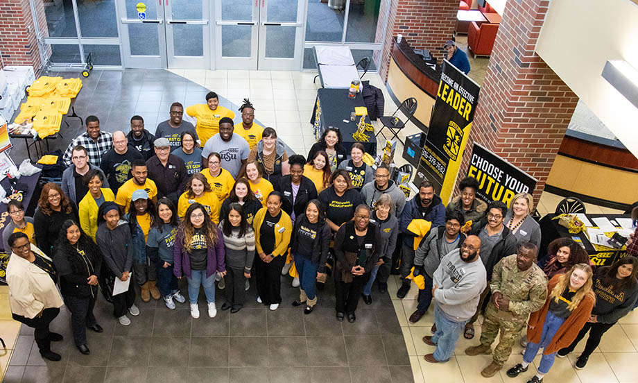 First generation students shown inside Rhatigan Student Center.