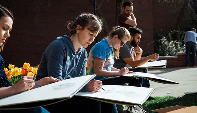 Wichita State students in the College of Fine Arts sketching