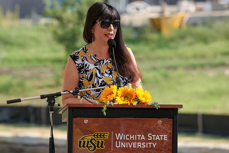 Barton School Dean Larisa Genin makes remarks at the groundbreaking ceremony.